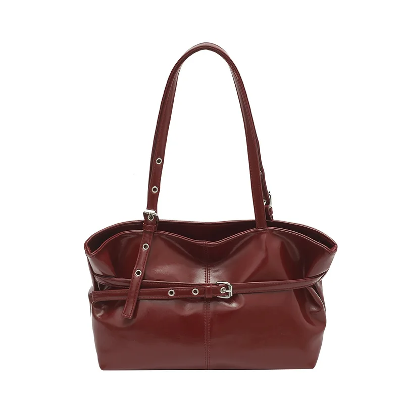 

New Oil Wax Leather Tote Bag, Vintage Horizontal Square Shoulder Bag, Large Capacity Office Commuter Bag, Minimalist Solid Under