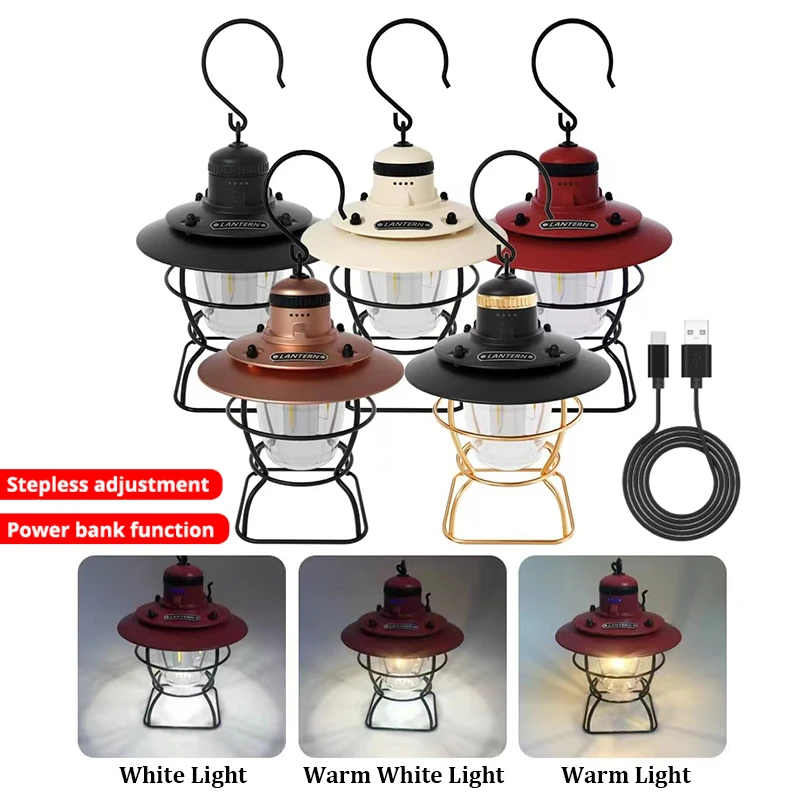 

Portable Lantern Lamp Vintage LED Camping Light USB Rechargeable Outdoor Tent Lamp Waterproof Garden Light Decoration Lighting