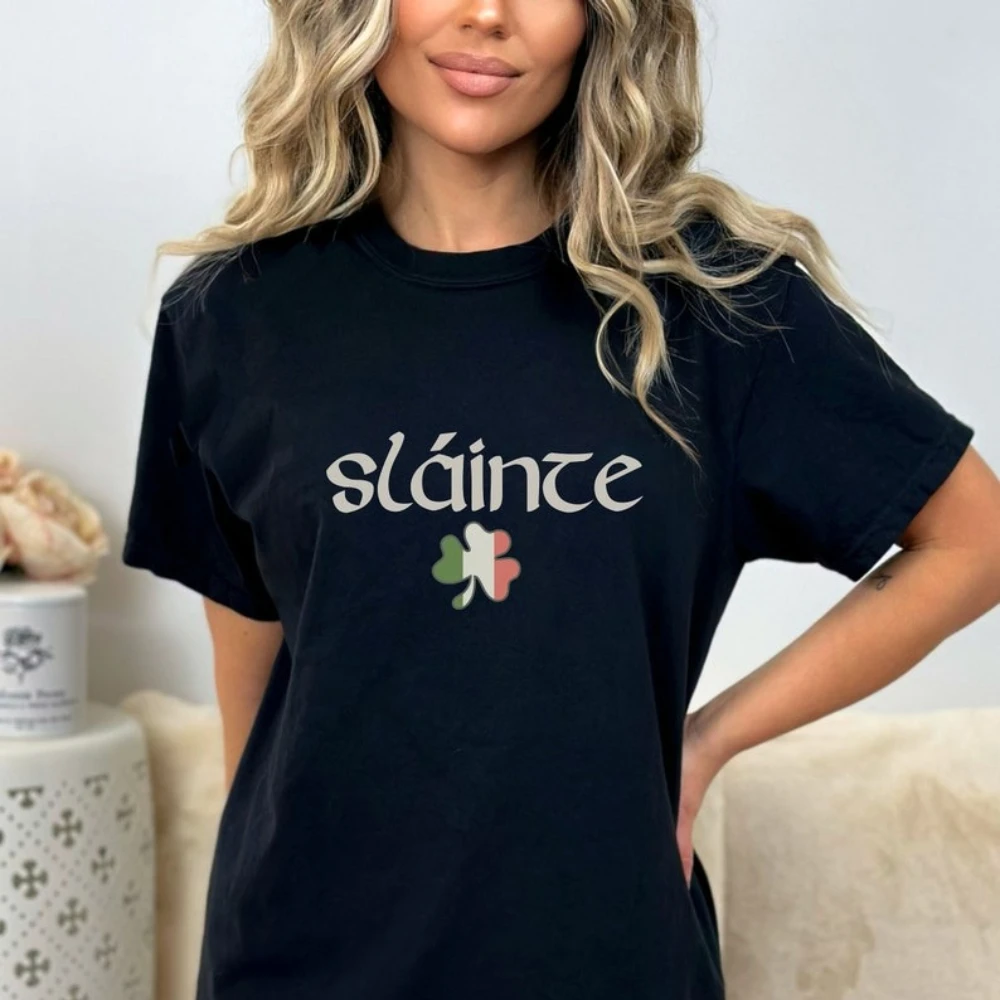 Slainte Irish Shirt St Pattys Day Shamrock T-Shirt Irish Saint Patricks Tees Simple Casual Fashion Men Women Festival Costumes