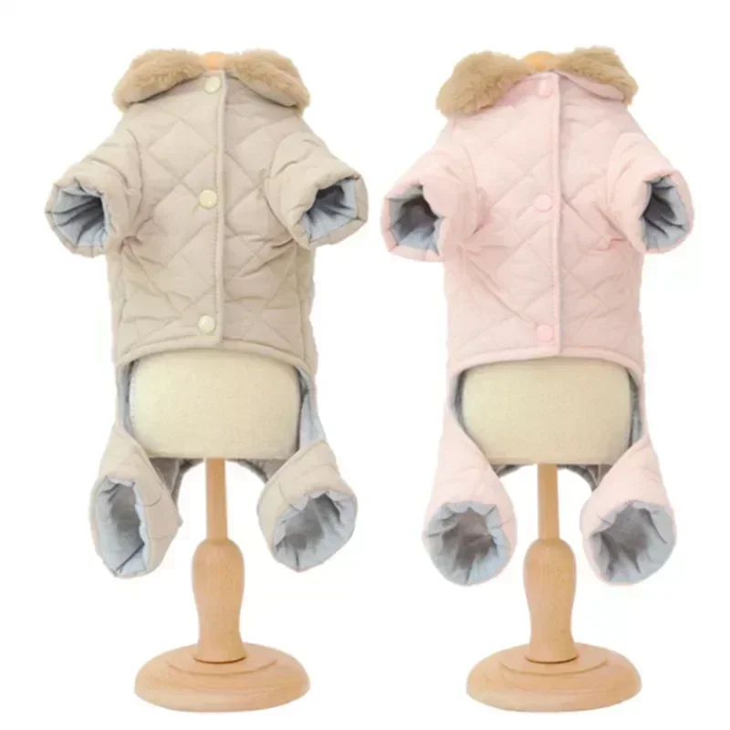 Winter Dog Jumpsuit four leg Warm Dog Clothes fur Collar Pet Outfit Puppy Costumes Small Dog Clothing Coat Jacket Overalls Pants