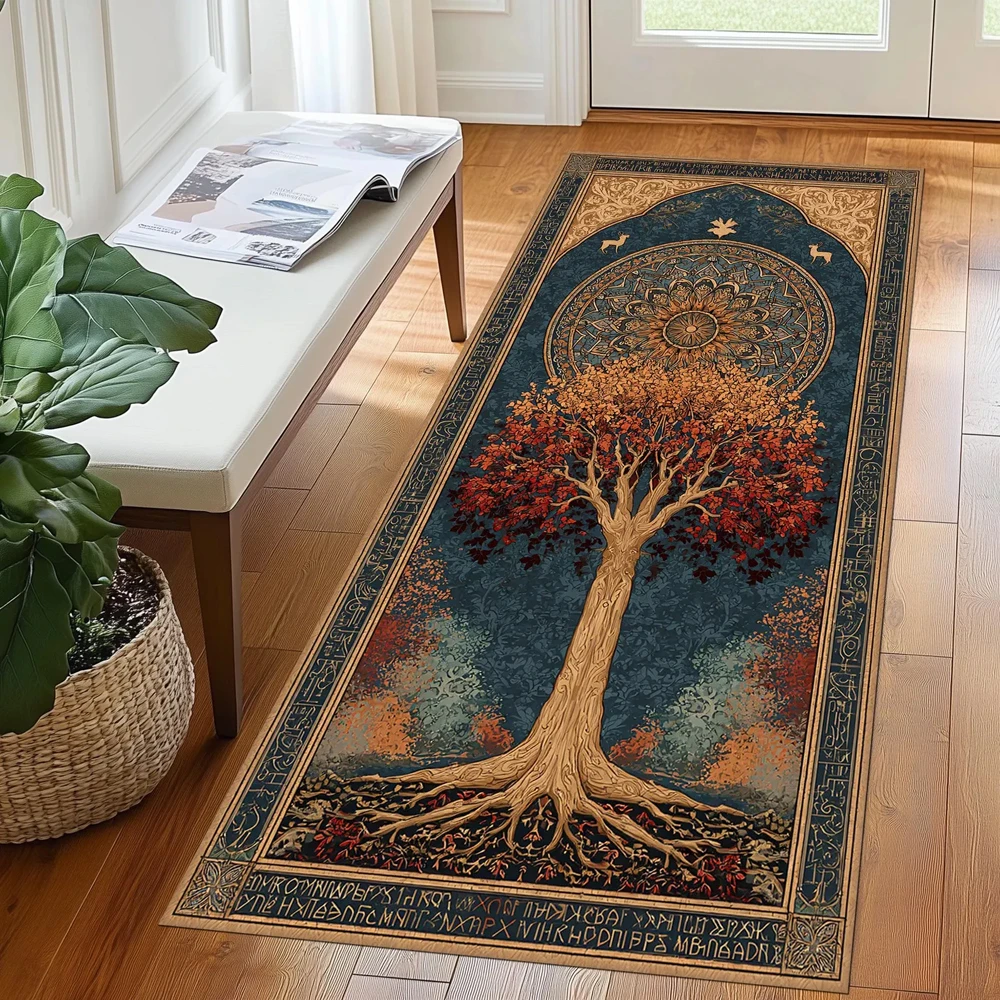 

Vintage Life Tree & Sword Runner Rug, Soft Anti-slip Hallway Mat, Mythical Style Rug for Corridor Kitchen Bedroom Living Room
