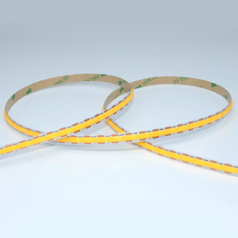 for 24V COB LED light strip 8mm 300 LEDs/m 3000K Ra80 730lm 10W/m low voltage flexible light strip for building cabinet