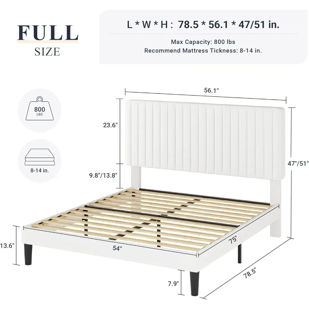 Bed Frame, Velvet Upholstered Platform Bed with Adjustable Vertical Channel Tufted Headboard, Mattress Foundation