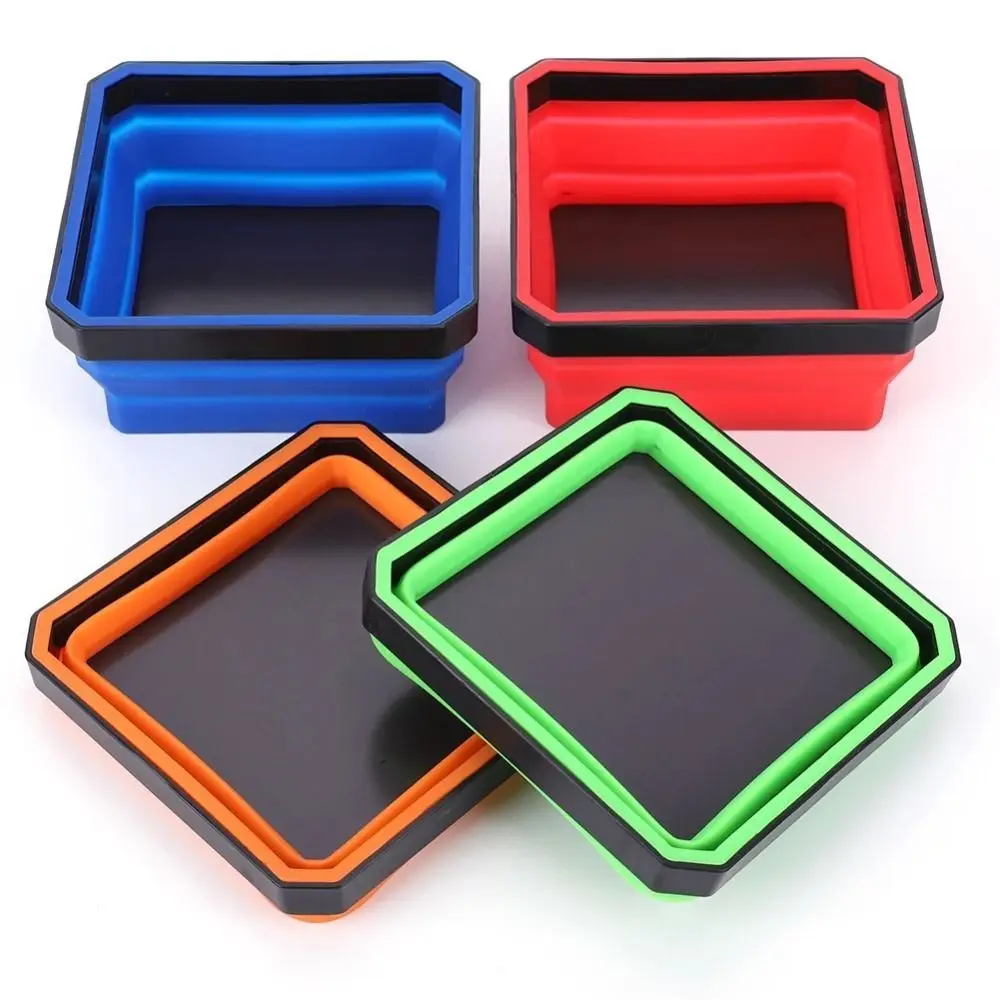 Collapsible Magnetic Parts Tray Foldable Multicolor Tool Organizer Stain-Resistant Raised Walls Hardware Storage Household Tasks