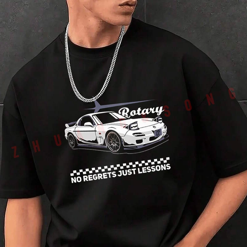 

Tshirt Men Crew Neck Tops RX-7 Rotary Car Print Black New Mens Hip Hop O-neck Tee Shirt Motorcycle Casual T-shirt