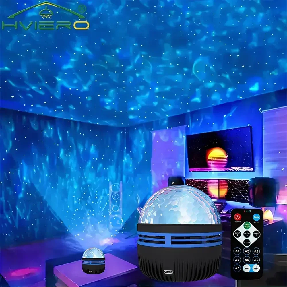 Mini Starry Sky Projection Lamps LED 7 Color Patterns Remotes Control Multifunctional Polar Night Light Party Bedroom Atmosphere