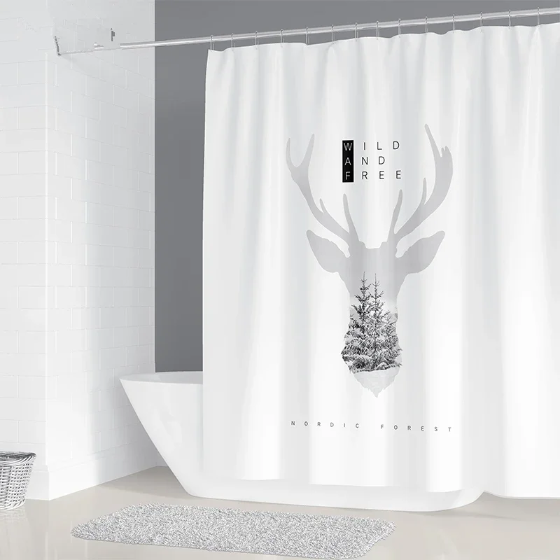 Simple Geometric Nordic Chandelier Printing Bathroom Shower Curtain Polyester Waterproof Home Decoration Curtain with 12 Hooks