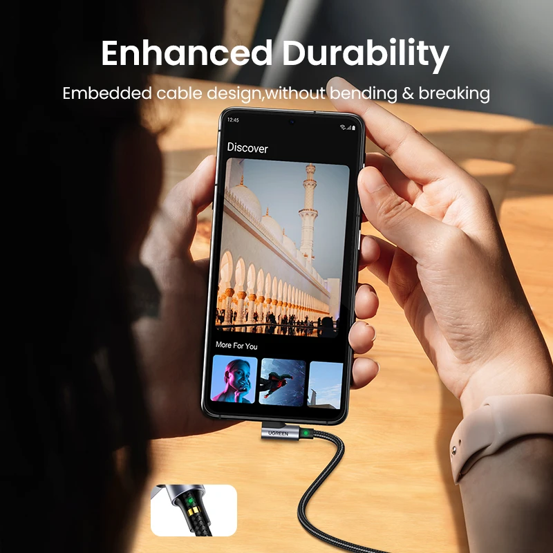UGREEN 3A USB Type C Cable for iPhone 15 Samsung S23 Xiaomi mi 11 Mobile Fast Charging Cable 90 Angle USB Gaming Cord QC USB C image 5