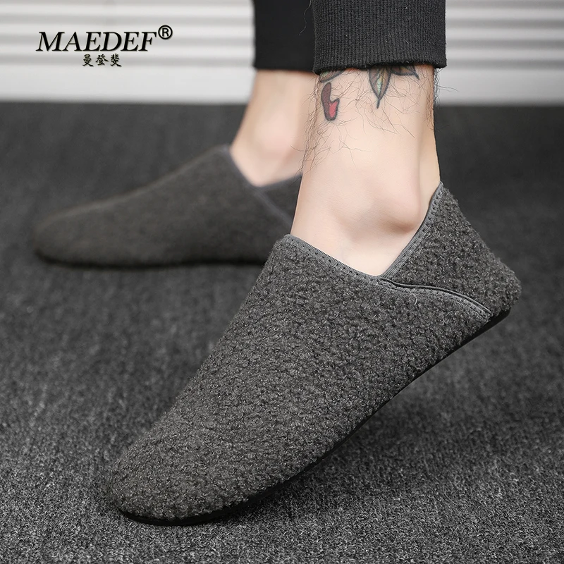 MAEDEF Winter Pluche Warme Heren Slippers Zachte Slides Indoor Slaapkamer Flats Thuis Antislip Schoenen voor Vrouwen in Winter Koppels Schoenen