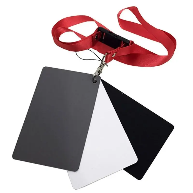 Digital Camera 3 in 1 Pocket-Size White Black Grey Balance Cards 18 percent Gray Card with Neck Strap for Canon Nikon Camera