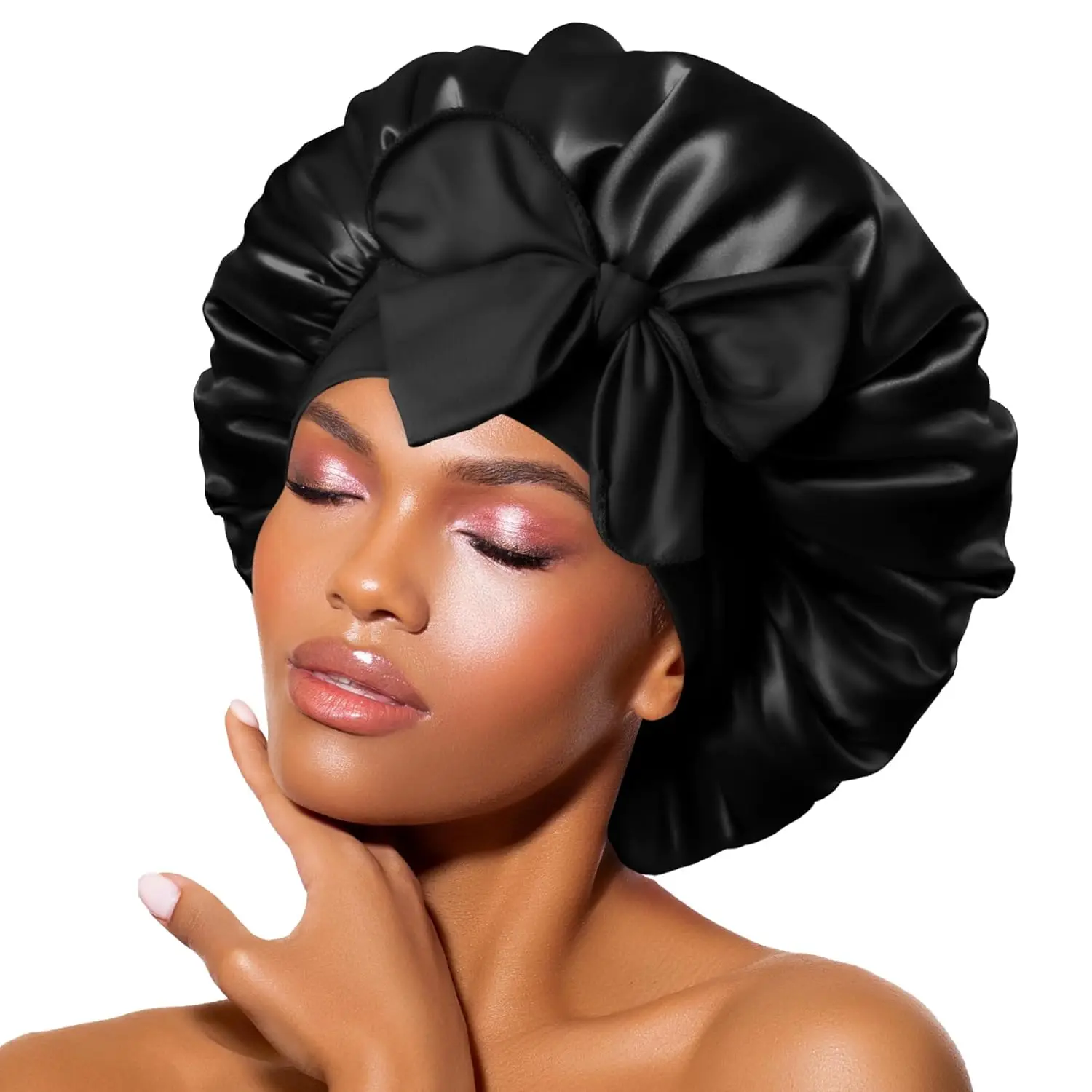 Silk Bonnet for Sleeping, Double Layer Silk Sleep Cap for Men & Women, Soft Satin Lined Bonnet for Curly Hair