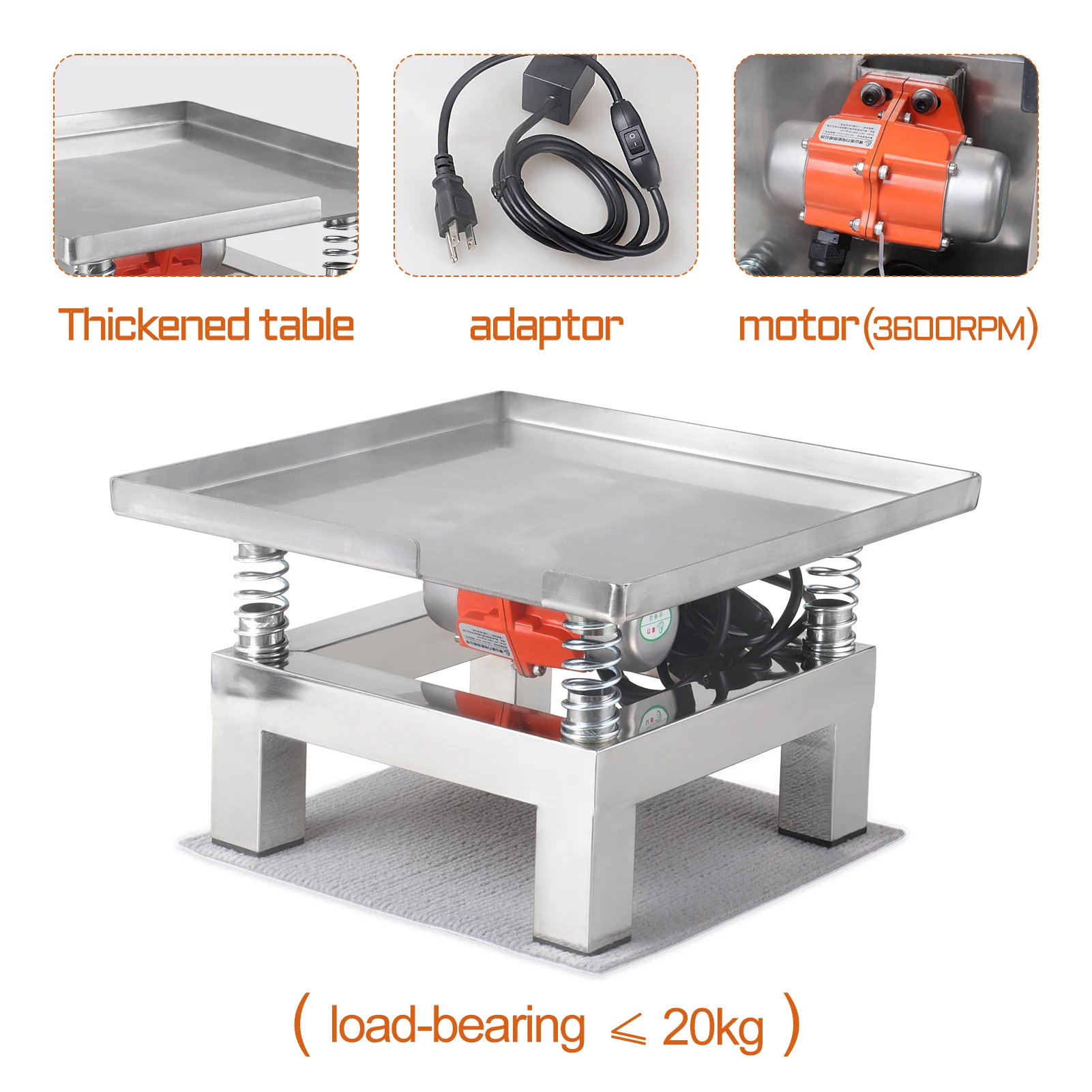 Concrete Vibration Table 13.8x13.8“ Vibrating Test Bench Model Plaster Shaker with Cloth Mat Stainless Steel Vibrating Table110V