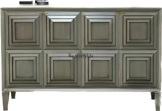 

*American light luxury solid wood modern American simple shoe cabinet retro living room decorative locker