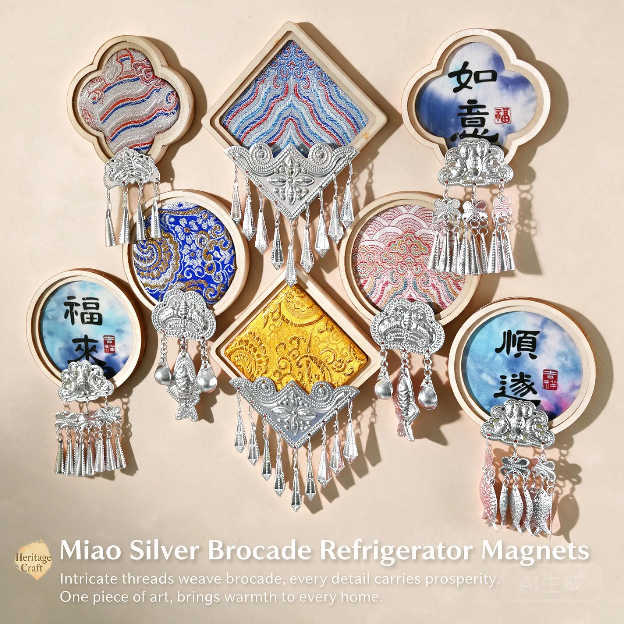 Handmade Chinese Miao Silver Brocade Fridge Magnets Cultural Creative Magnetic Decor Ideal For Diy Parent Child Team Events Gift