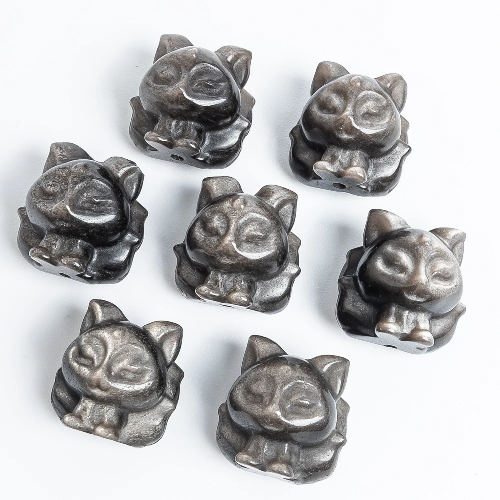 

5Pcs Authentic Kitsune Obsidian Pendants Silver Black 9-Tail Fox 18x15mm with Hole for Jewelry Making DIY Necklace Needlework