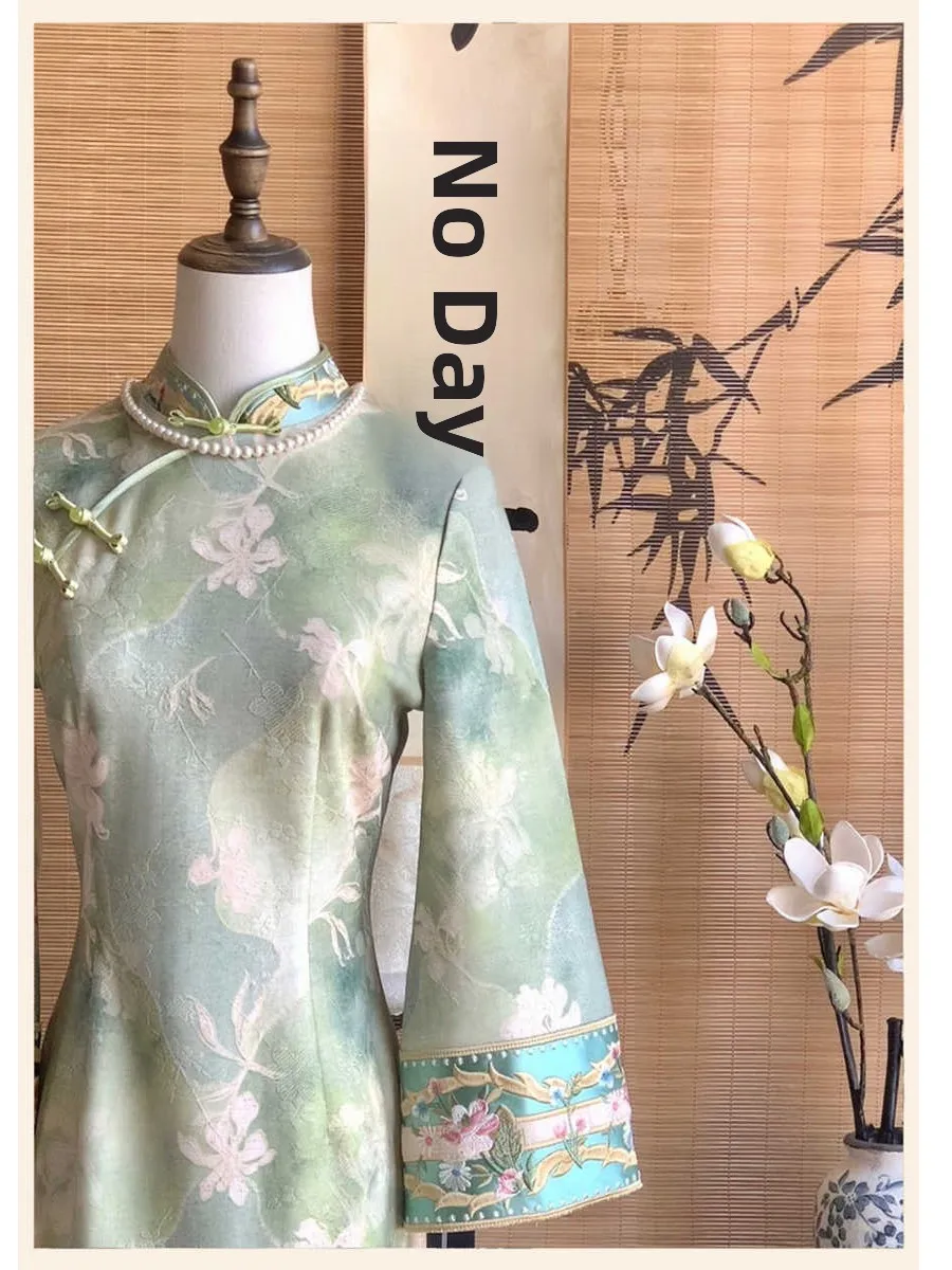 

Early Autumn New Chinese Sle een Improved Heavy Embroidery Wide Sve Waist Inward Dring National Sle Dr