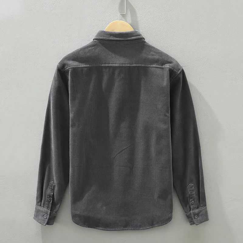 

1352 Daily All-Match Men Shirt Fleece Thicken Avoid Iron Vintage Fashion Urban Simple Lapel Youth Loose Cargo Warm Outwear Tops