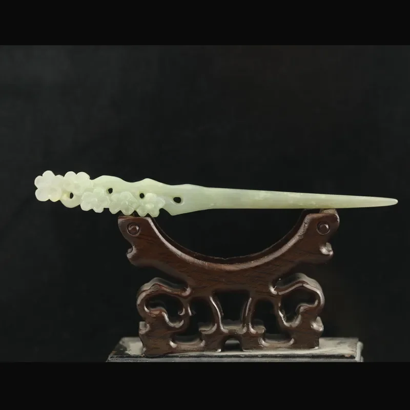 

Old China Natural hetian Jade Hand Carved statue of flower hairpin #18