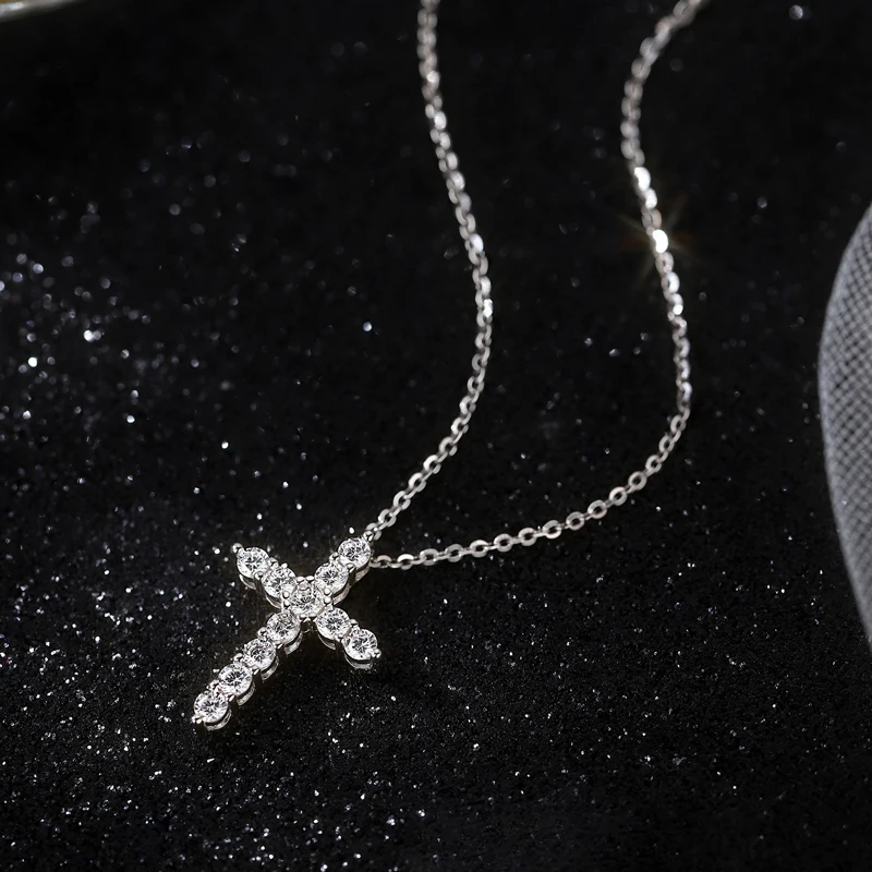 Anziw Religious Cross Necklace 3.5mm D Color Moissanite Pendant for Women Men 925 Silver Adjustable Chain GRA Fine Jewelry Gift