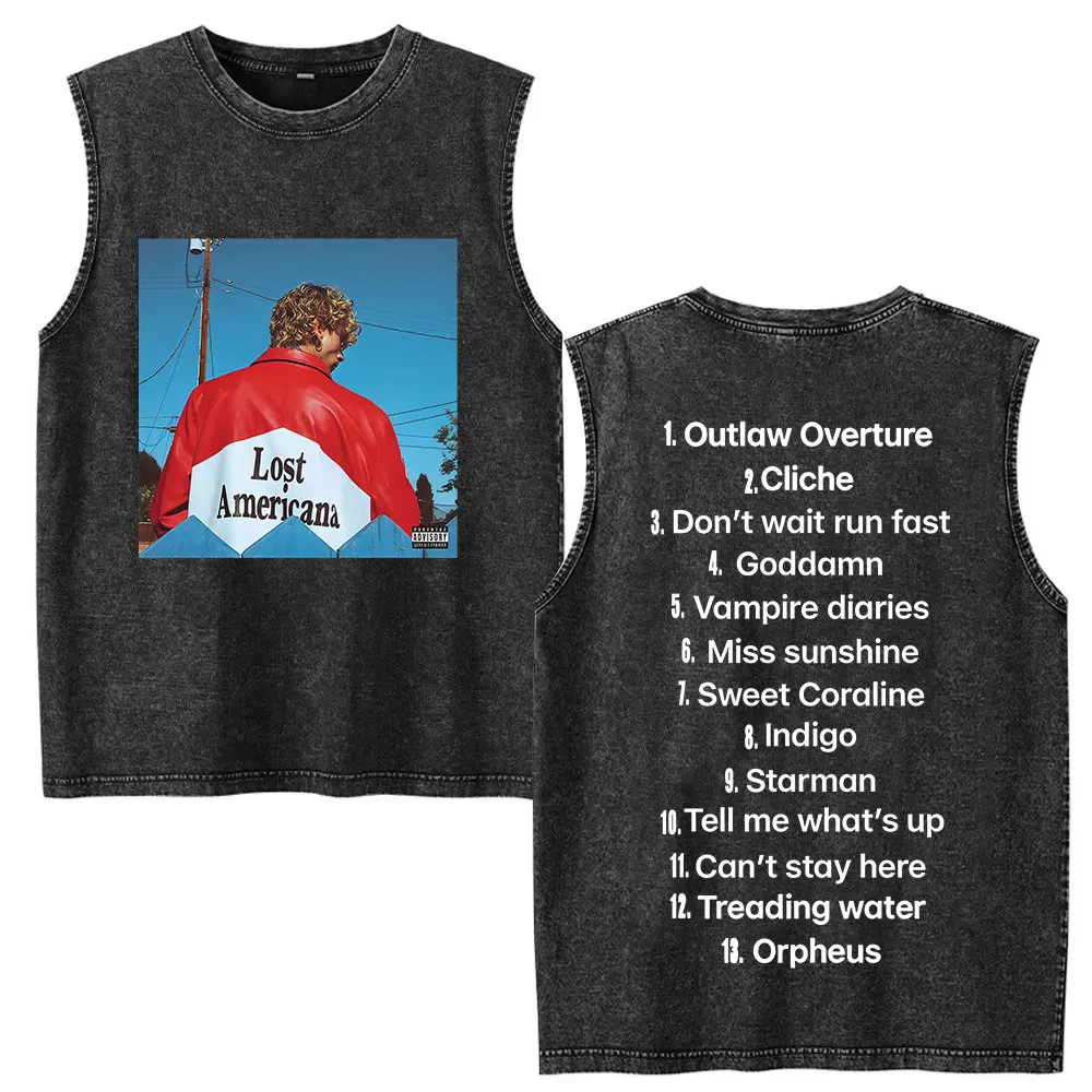 

Рэпер MGK Lost Americana Tour Album 2025, футболка с товаром, мужская одежда, винтажные футболки большого размера, потертые майки, поп-музыкальные футболки Y2K