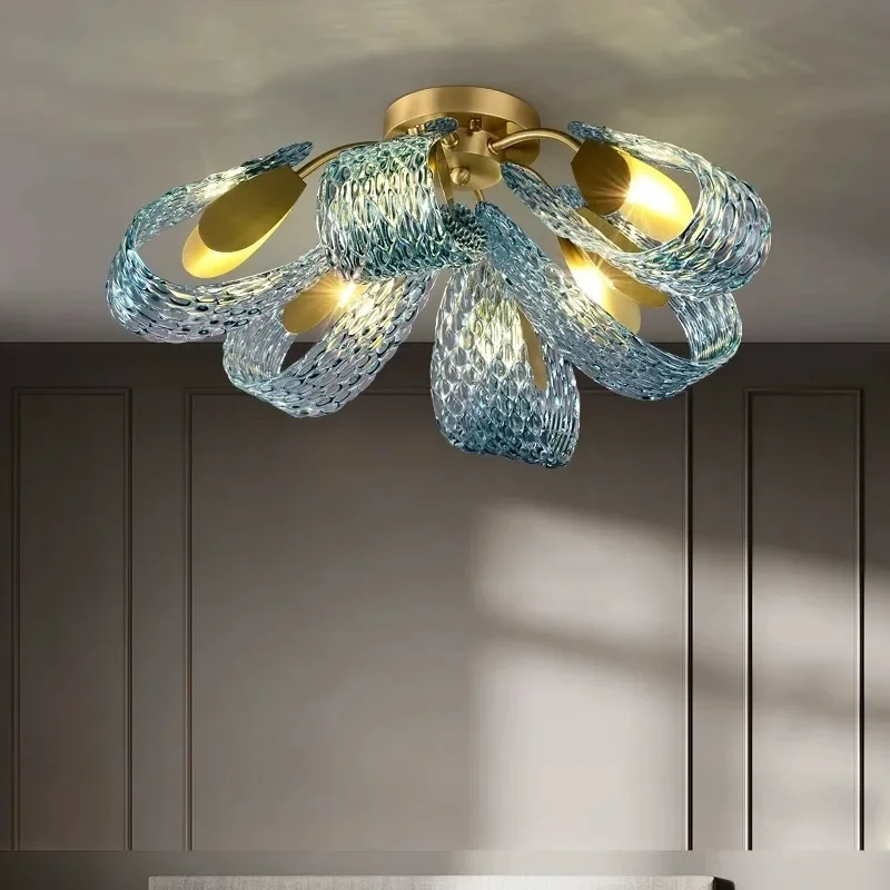 

Light luxury hanging glass chandelier for bedroom whole house match, bedside chandelier, gold stainless steel luster