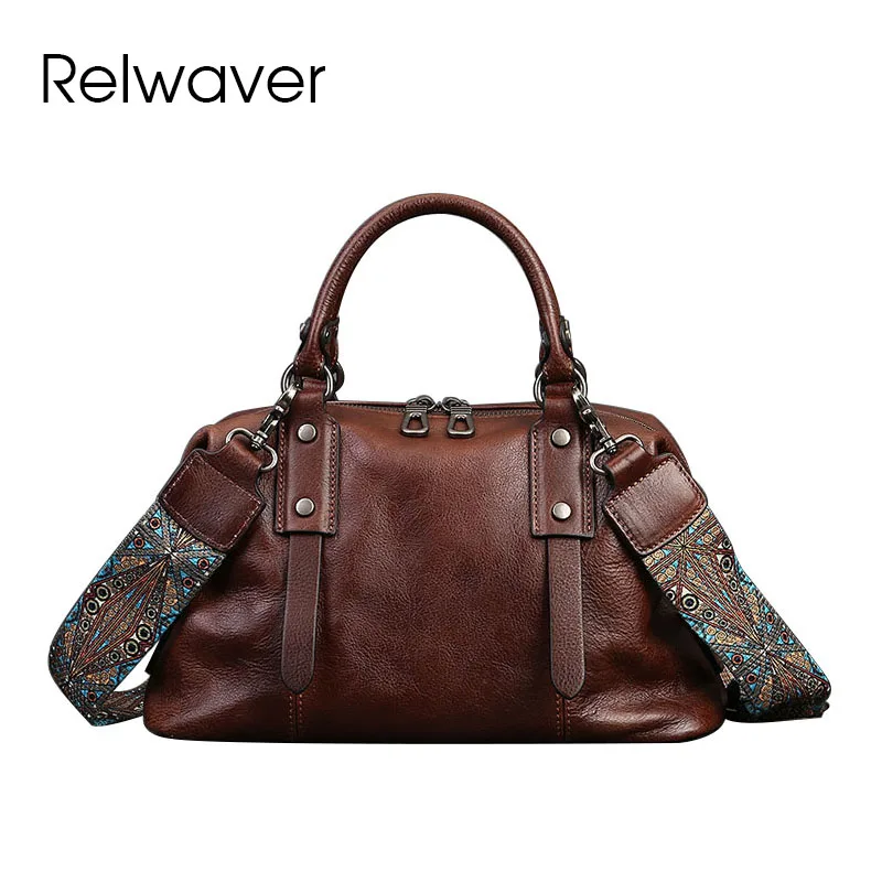 Relwaver natural cow leather Boston bag genuine leather women handbags 2024 spring soft pillow big shoulder crossbody bags