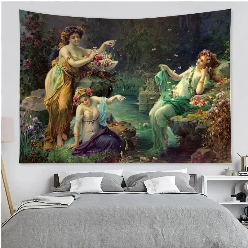 Renaissance Tapestry Oil Painting Art Tapestry Hippie Wall Hanging Tapestries Hanging Tarot Hippie Bedroom Dorm Wall Art Decor