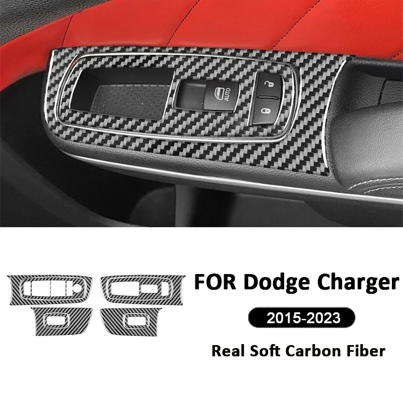 

For Dodge Charger 2015-2023 Carbon Fiber Car Power Window Lifter Control Panel Trim Frame Decoration Sticker Interior Parts
