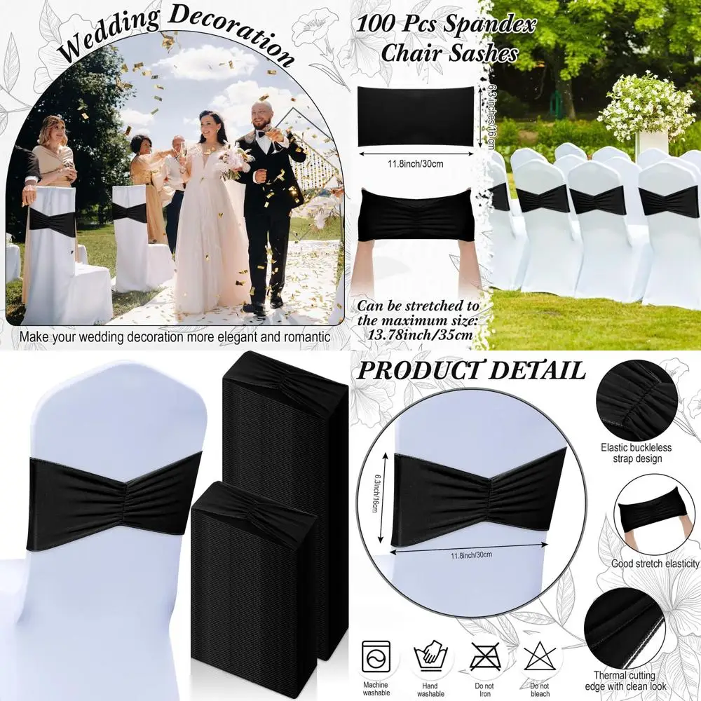 

100 Pcs Spandex Chair Bows with Slider Sashes for Chair Covers, Elastic Bands, Ties, and Ribbons for Wedding, Party, Event, and