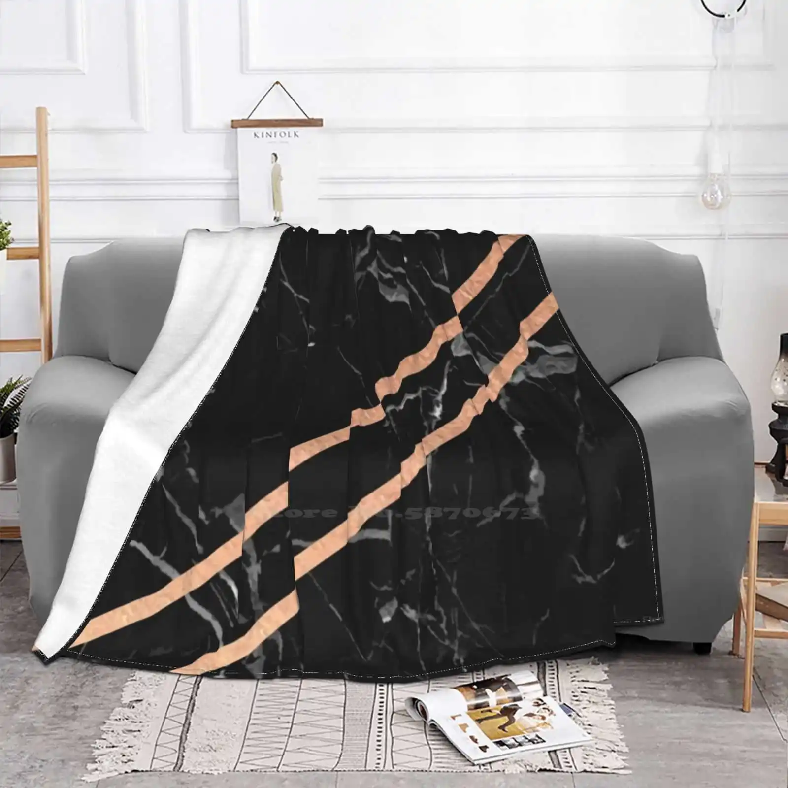 Black Marble & Rose Gold Fashion Soft Warm Flannel Blanket Rose Gold Black Marble Streaks Tumblr