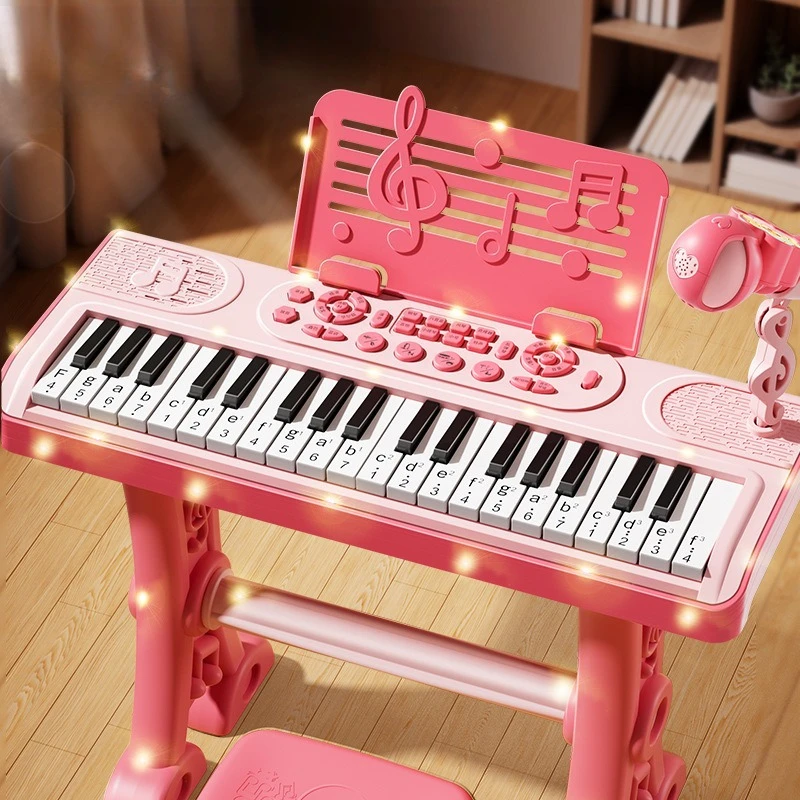 بيانو إلكتروني للأطفال قابل لإعادة الشحن مع ميكروفون للأطفال ألعاب تعليمية بيانو بنات لعبة آلة موسيقية هدية عيد ميلاد