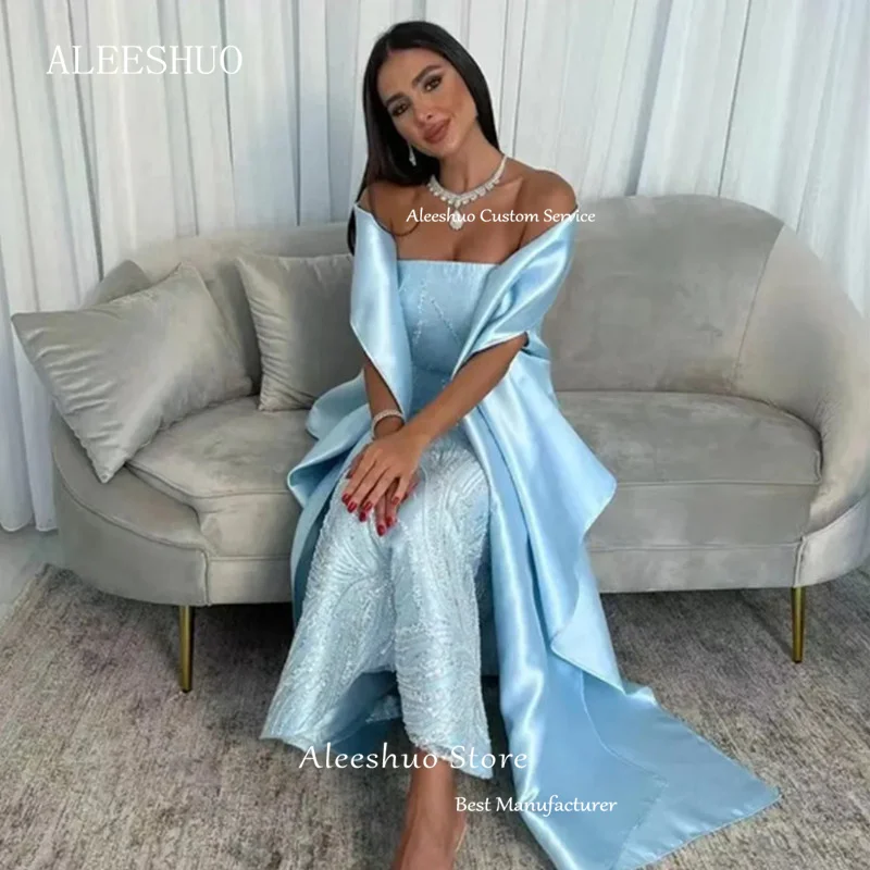 Cleeshuo-Robe de Soirée en Satin Bleu Ciel, Longue et Élégante, Arabie Saoudite, Plissée, Longueur Rincée, pour Cocktail, 2024