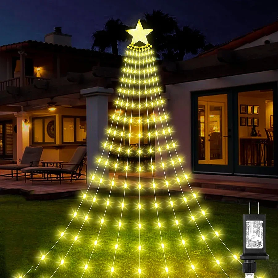 

Christmas Decoration Star String Light Outdoor 9X3M 288 LED Waterfall Tree Light Plug in Christmas Icicle Light for Patio Decor