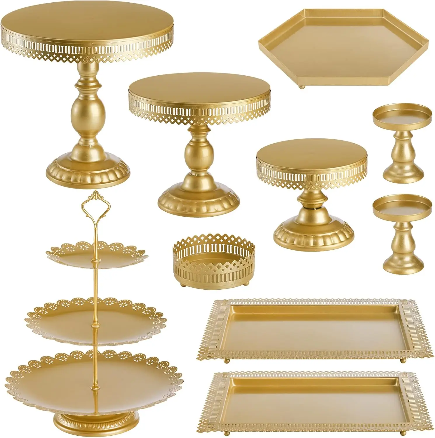 

Set of 10 Cake Stand, Metal Cupcake Stand Set with Multiple Combination Styles, Dessert Plate Cake Serving Tray Candy Fruit