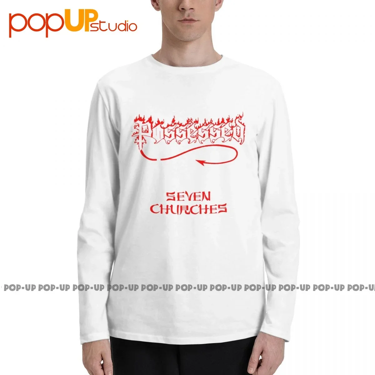 تمتلك سبعة الكنائس الموت المعادن تمتلك الفرقة طويلة الأكمام تي شيرت تي شيرت المحملة نمط البوب