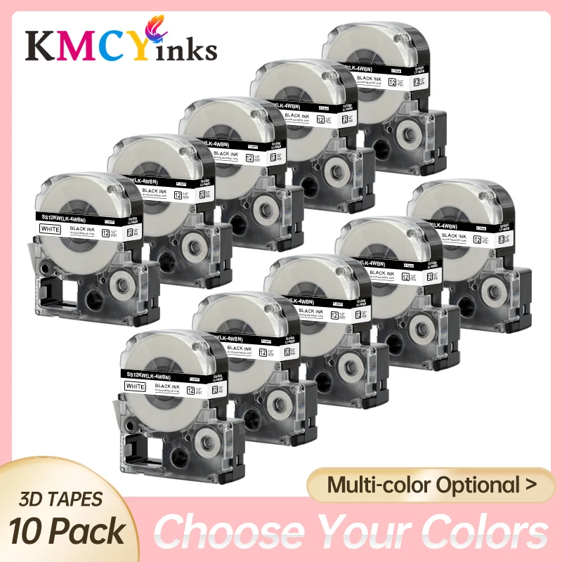 KMCYinks 10PK SS12KW 12mm Label Tape Compatible for Epson Label Printer LW-K200BL K420 LW300 LW400 LW600P LW700 LW900 LC-4WBN