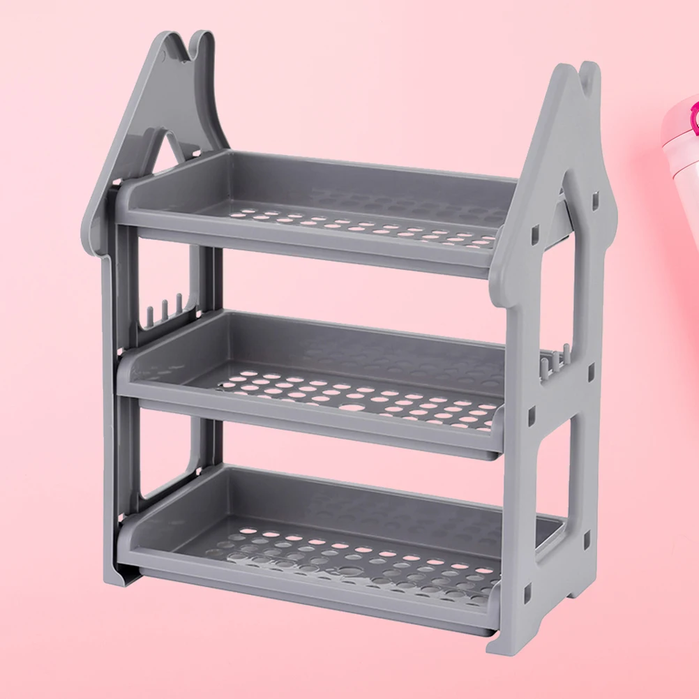 

Plastic Kitchen Rack 3-Layer Storage Saving Organizer Side Hooks For Bathroom Kitchen Dark Grey Environmentally
