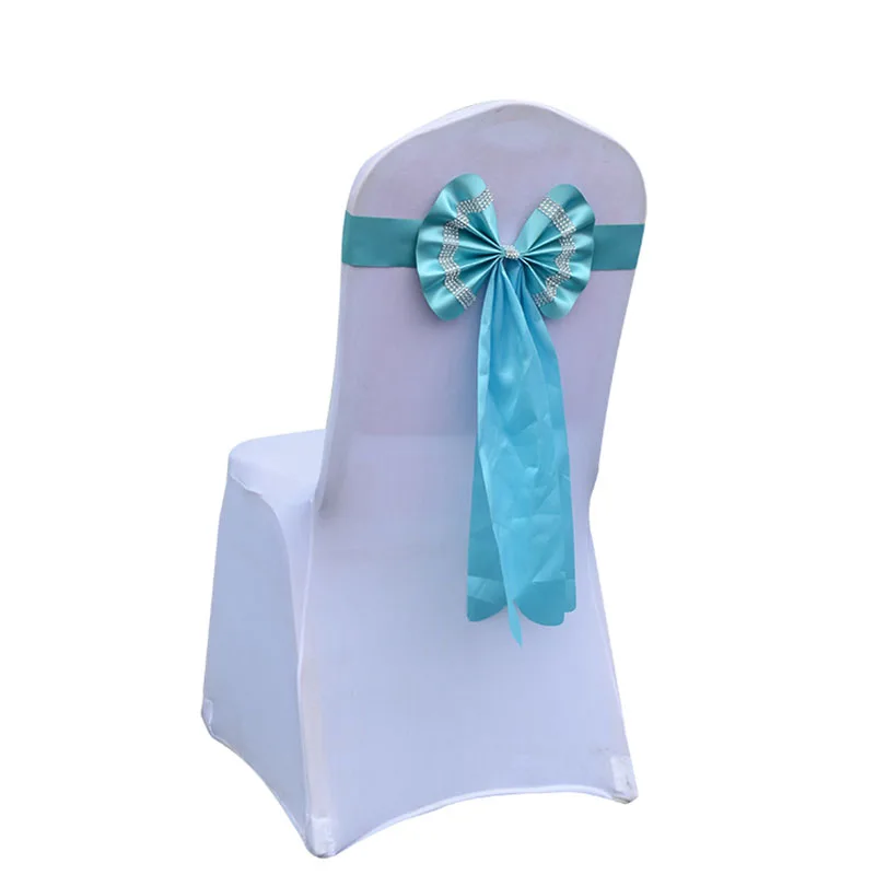 Satin Ribbon Diamond Bow Tie Chair Knot Cover Belt Back Long Tail Seat Sashes For House Banquet Wedding Party Event Decoration