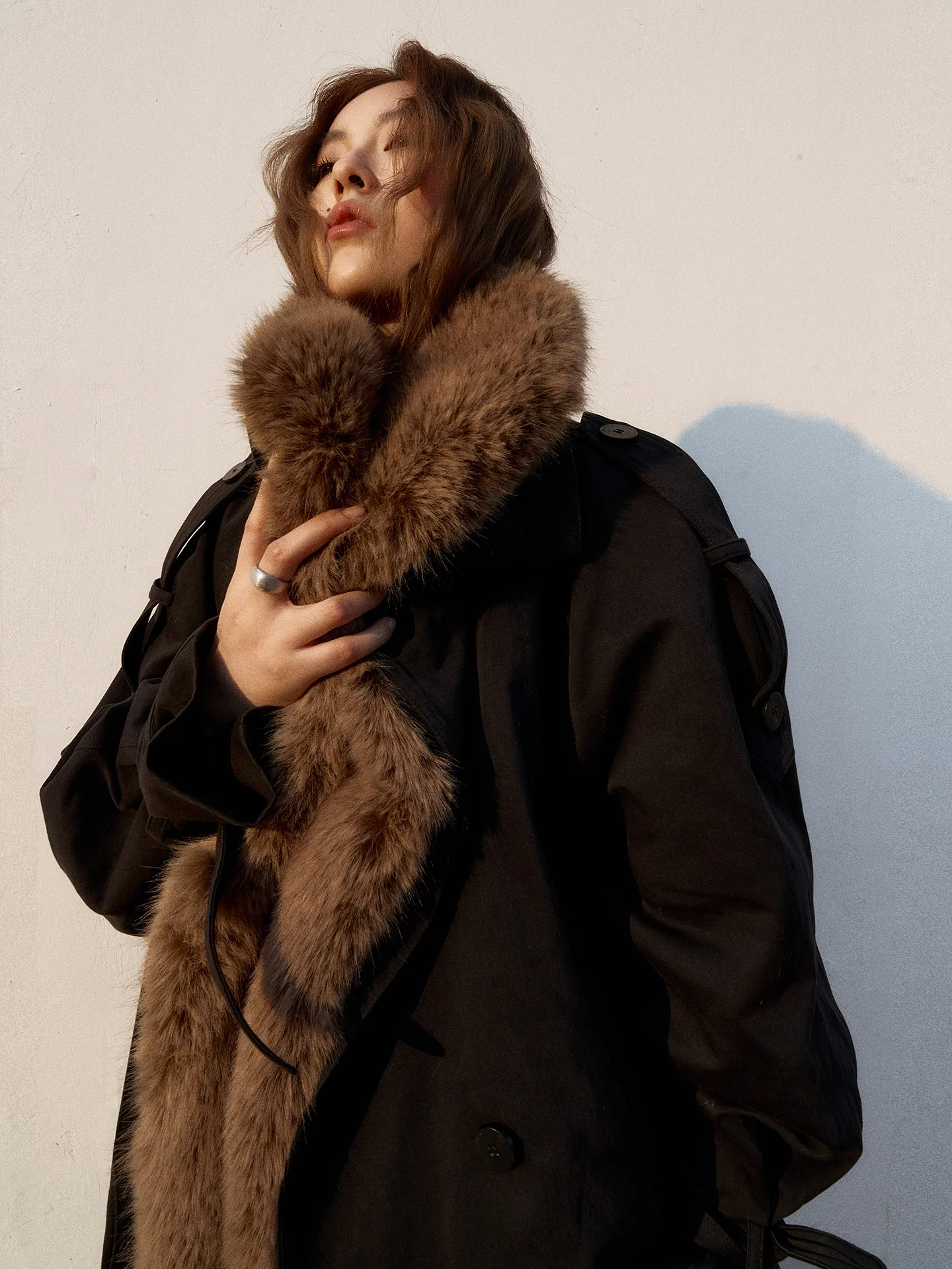 

Loen Original Vintage Sle Removable Fur Collar down Jaet Women's Loose Fit Polyester Cotton Blend Coat