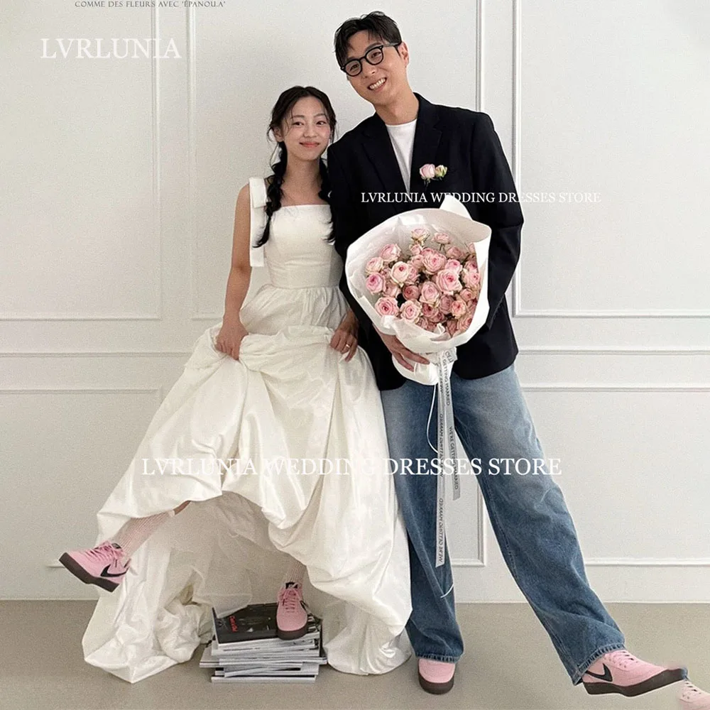 

LVRLUNIA Simple Strap Square Collar Korea Wedding Photo Shoot Dress 웨딩드레스 Customized Taffeta Floor Length Corset Bridal Gowns