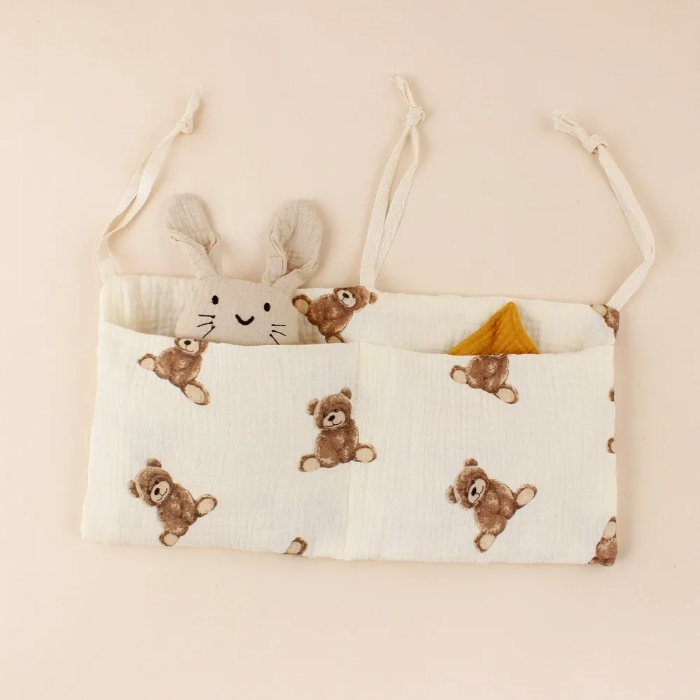 Double-Layer Children's Storage Bag Pure Cotton Double Pocket Baby Crib Hanging Bag Multifunctional Portable