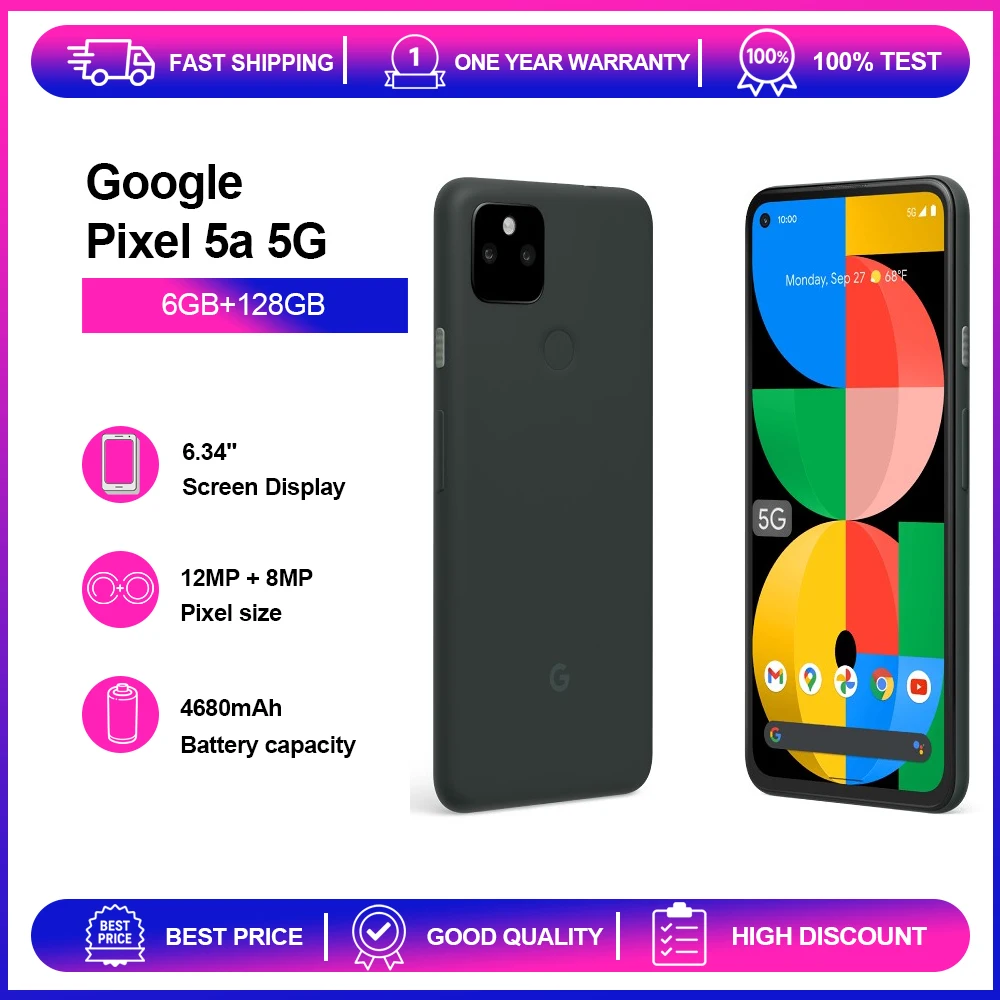 هاتف جوجل بيكسل 5a 5G الأصلي NFC 6GB RAM 128GB ROM 6.34 ''OLED 12MP بصمة ثماني النواة هاتف ذكي #1