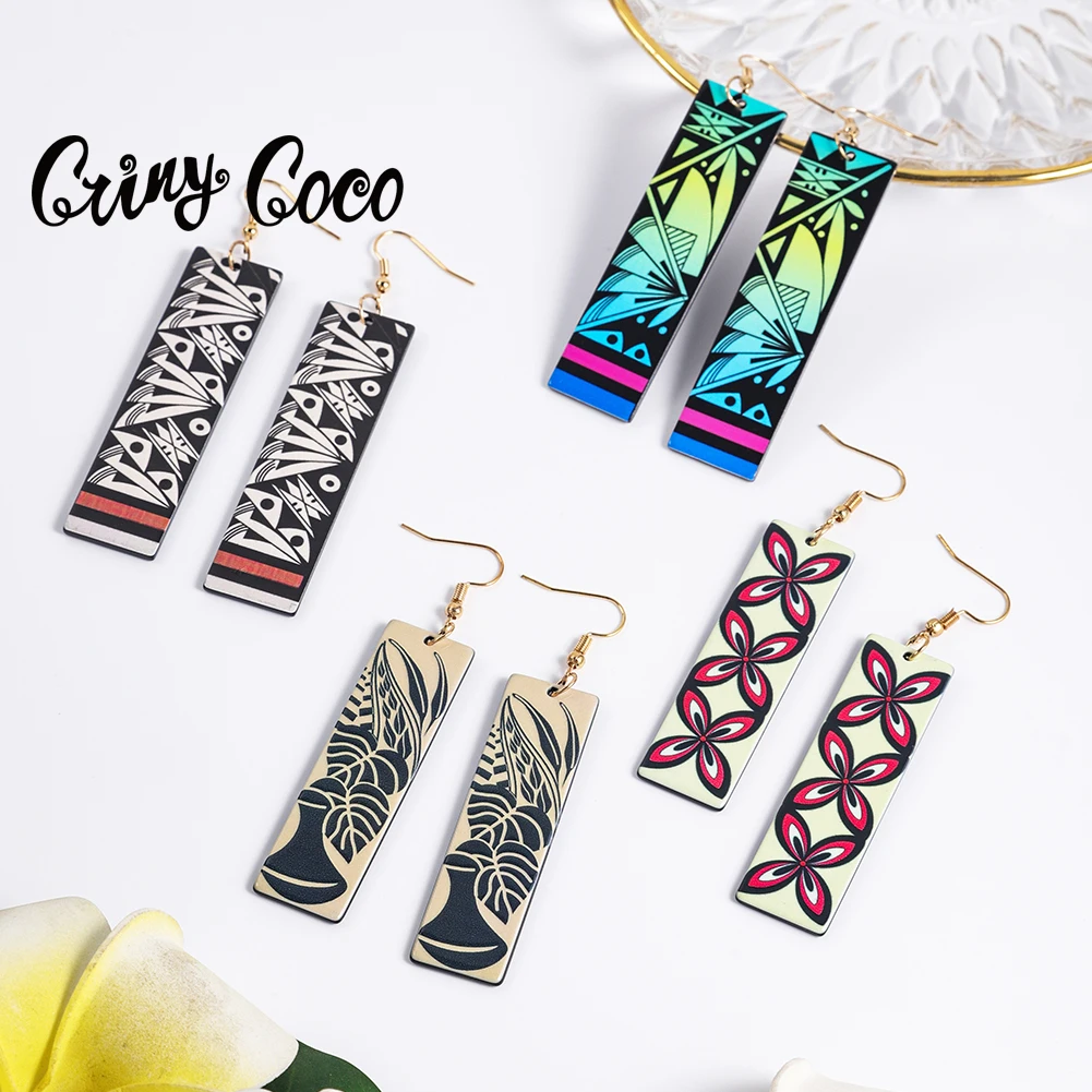 Cring Coco 2022 New Design Samoan Jewelry Polynesian Acrylic Drop Earrings Hawaiian Dangle Earring for Women French Polynesia