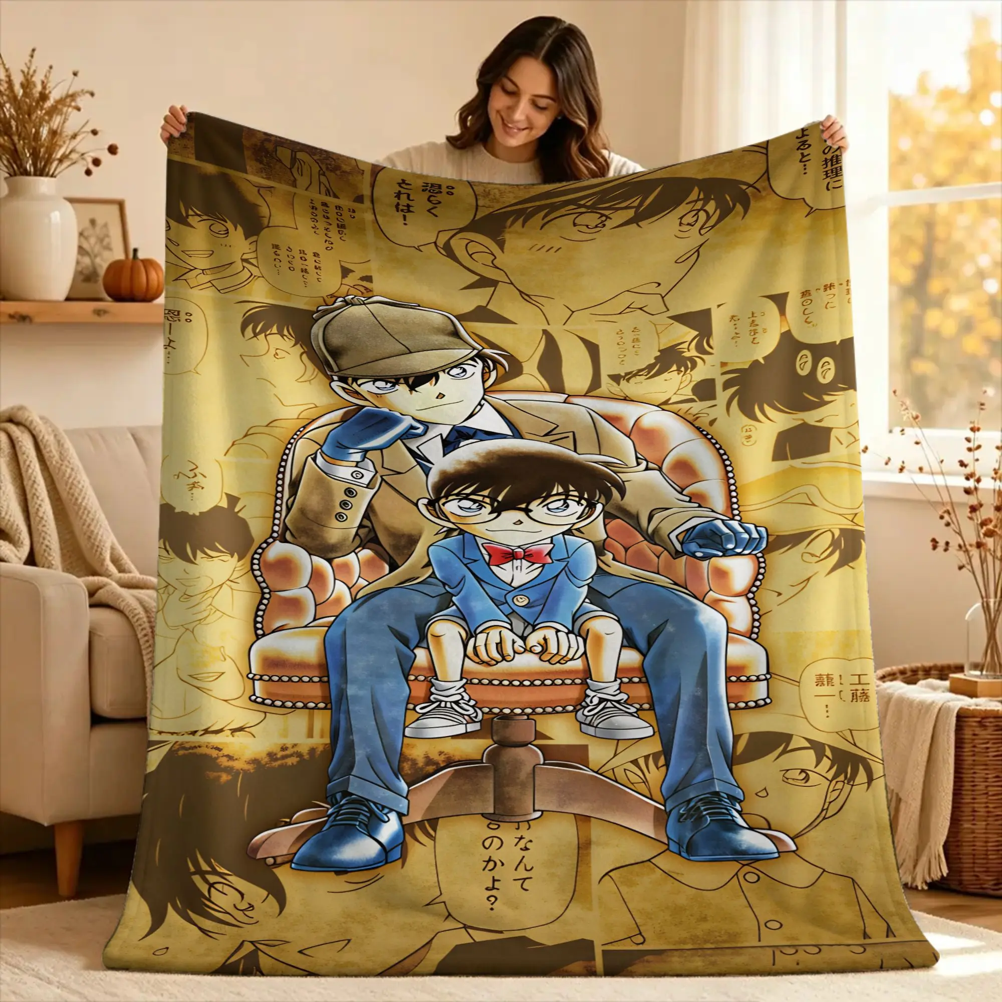 D-Detective C-Conan Blanket  Warm Soft Comfortable Plush Bedding Throws For Outdoor Airplane Travel Flannel Bedspread Bed Cover