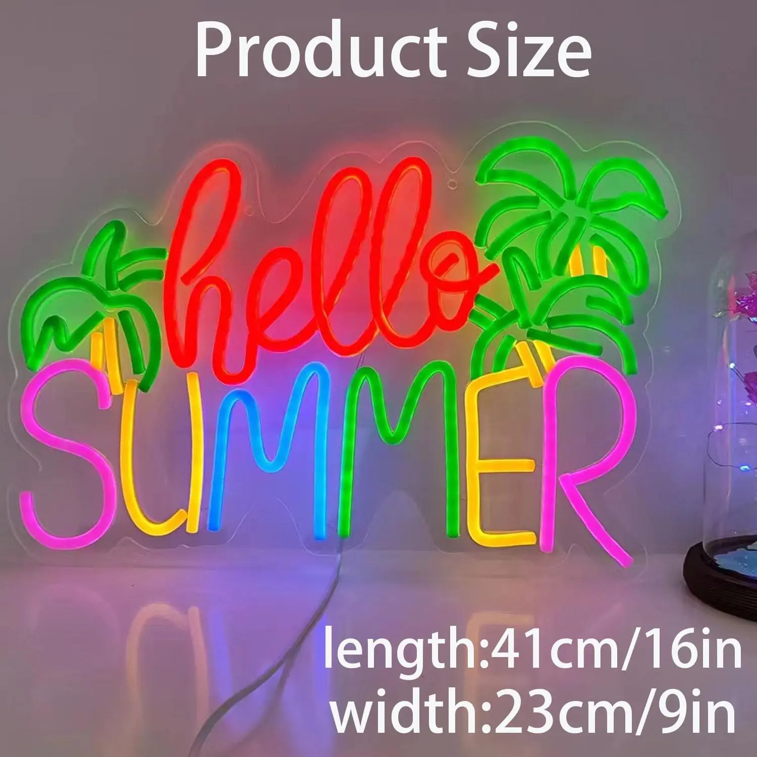 Large Hello Summer Neon Sign Acrylic Dimmable Reusable Led Light for Bar Hotel Restaurant Office Bedroom Decoration Gift