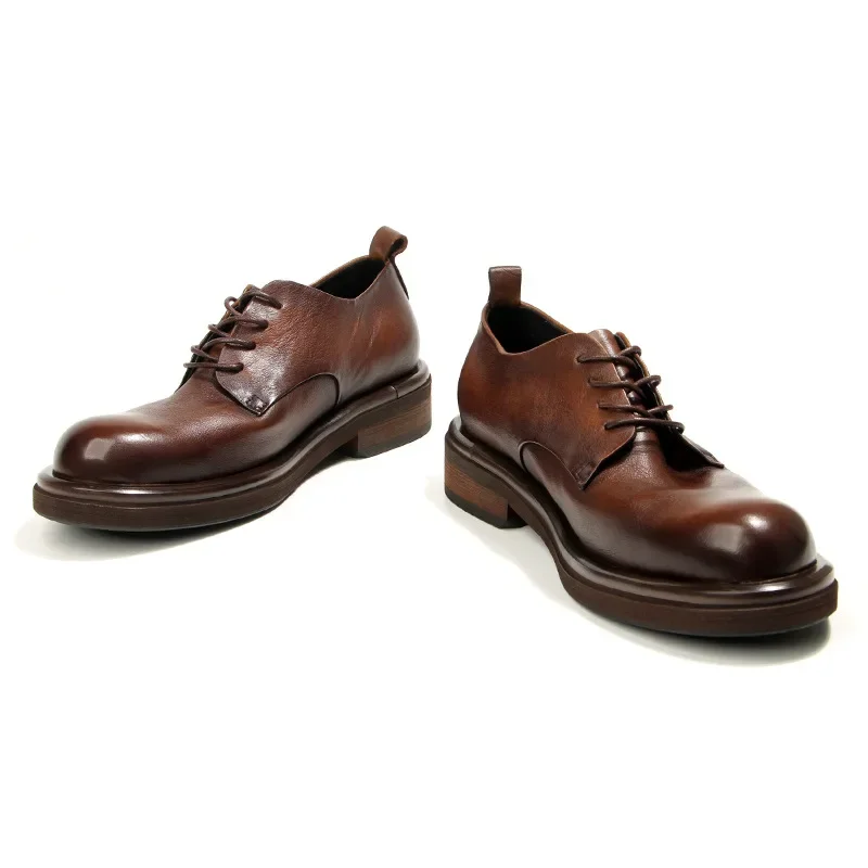 Leather Shoes  Casual  Cowhide Men's Shoes Hand Polished Thick Soled Fashionable Men's Shoes Bede