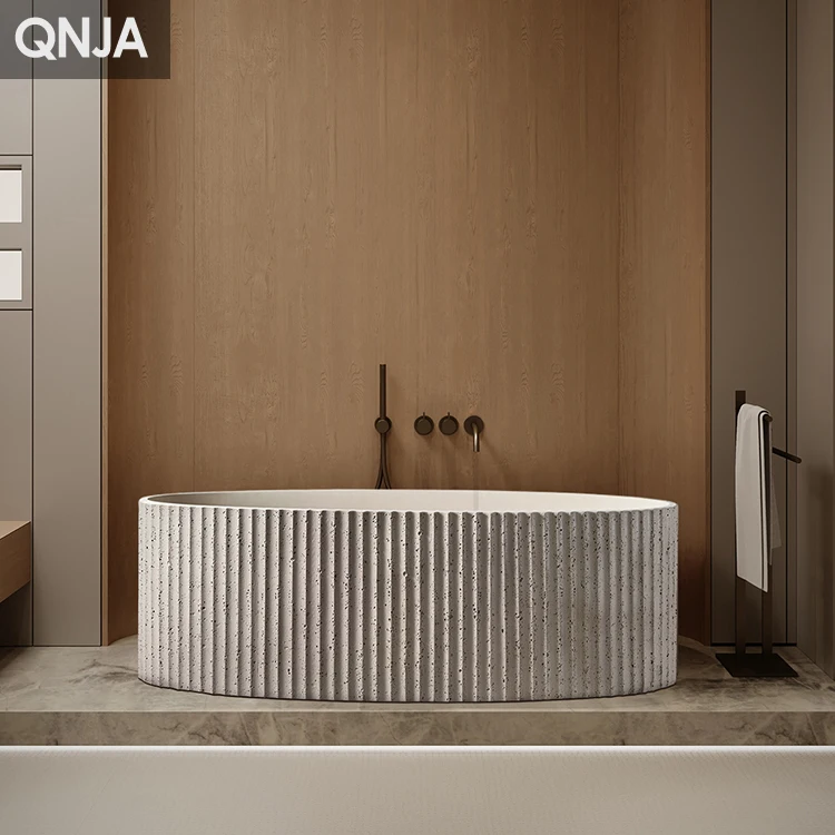 Factory Customized Luxurious Striped Artificial Stone Retro Oval Bathtub Freestanding for Hotel Indoor Use