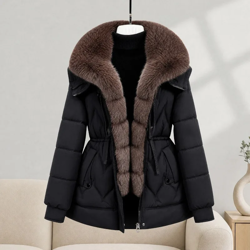 Parkas Women Down Cotton Jacket 2026 Winter Coat Large Fur Collar Warm Mid Long Cotton Padded Jacket Female Outerwear Overcoat