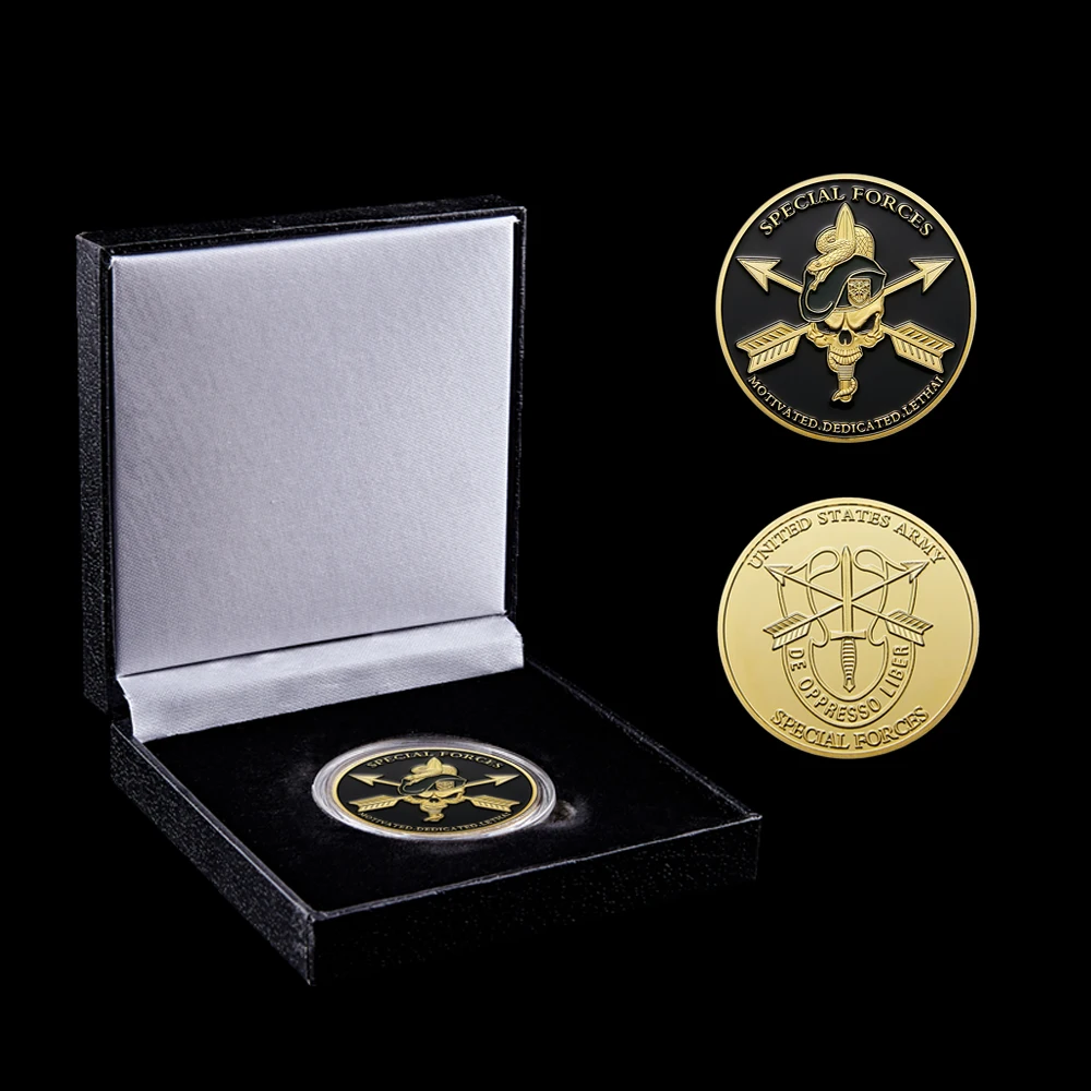 

USA Military Green Berets Great Army Special Forces Challenge Gold Plated Coin Liberty Freedom W/ Luxury Box Decoration