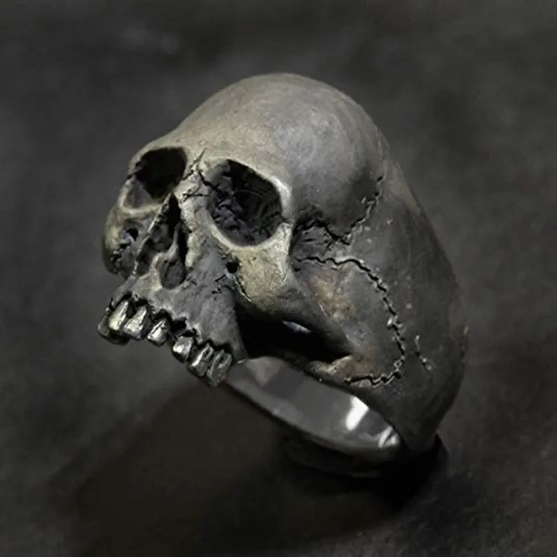 Vintage Men\'s Punk Skeleton ring Gothic Punk Ghost Head Skull Ring Hip-Hop Men\'s Horror Skeleton Locomotive Rock Biker Jewelry